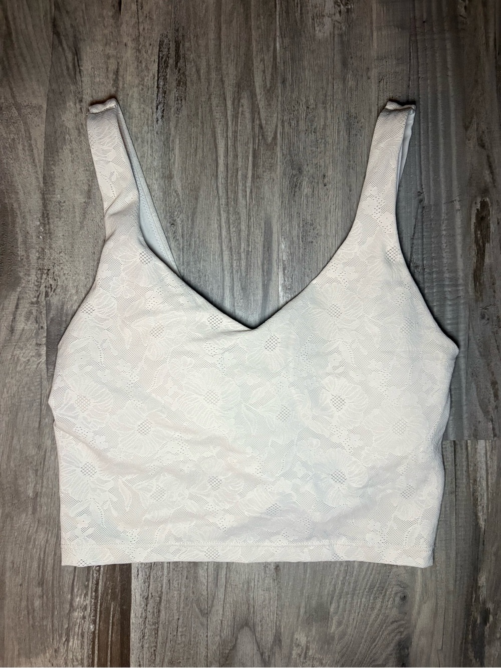 Aerie Off-White Lace-Texture V-Neck Crop Tank Top
